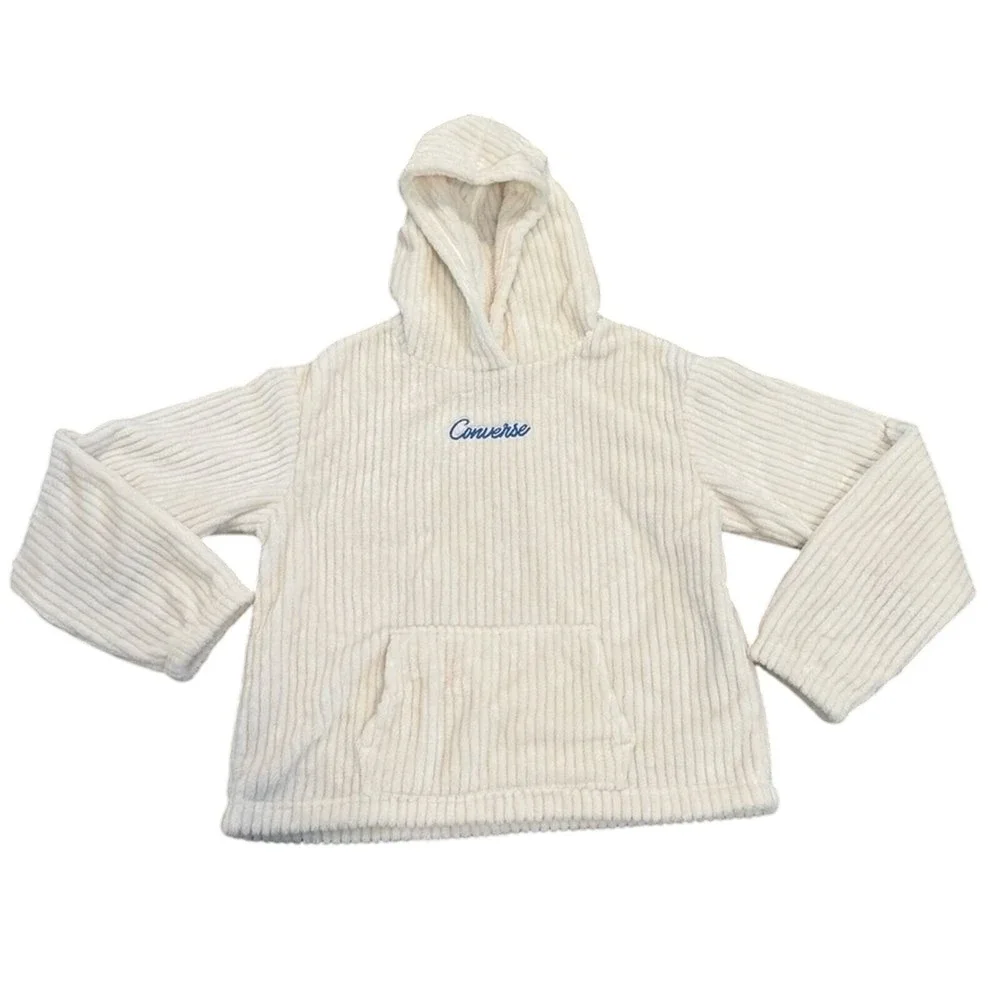 Converse Girls XL White Ribbed Pullover Hoodie 13-15Y‎ Soft Fleece Cozy